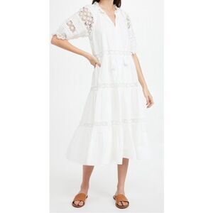 En Saison Women's Tiered Lace Detail Midi Dress White Size Medium 100% Cotton